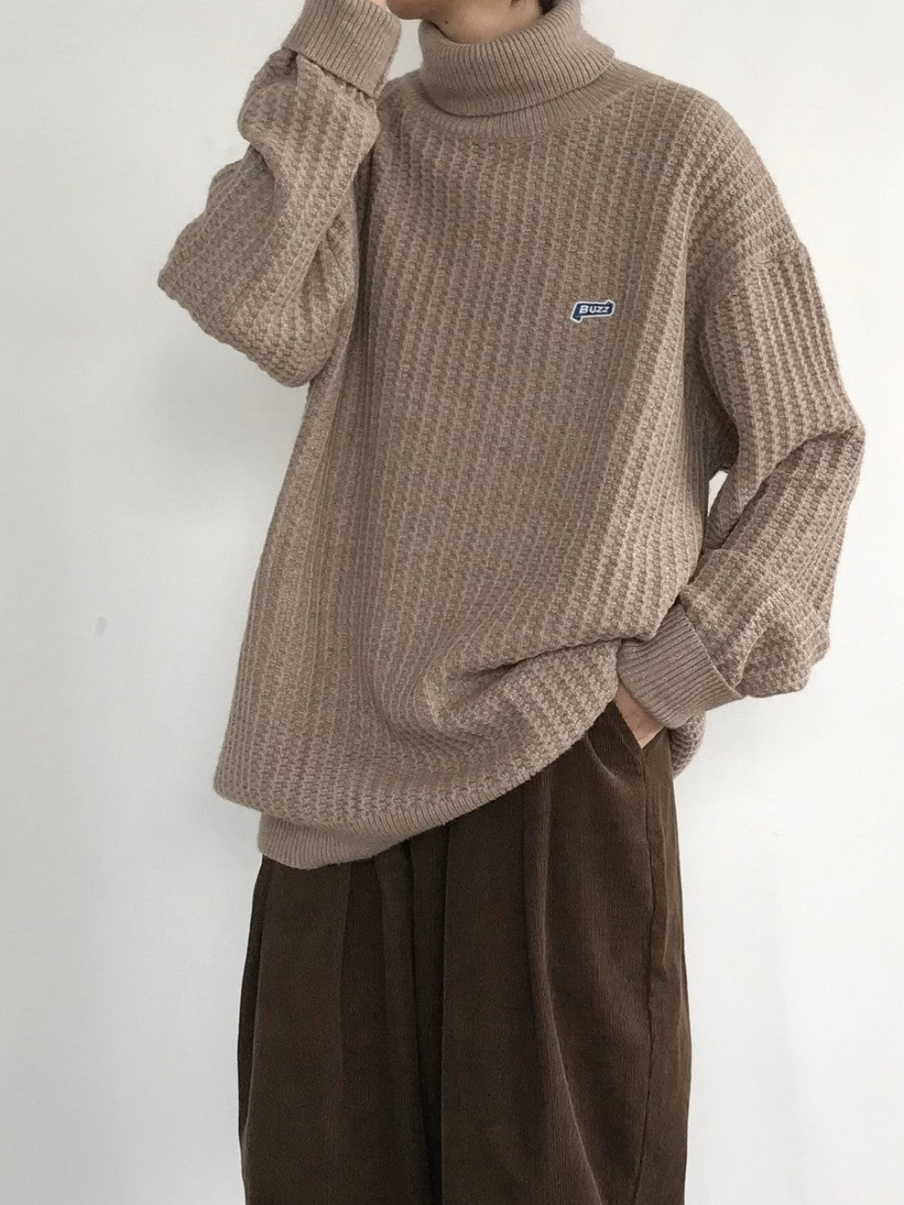 Oversized Unisex-Pullover – Rollkragen, Strick, zum Drunterziehen