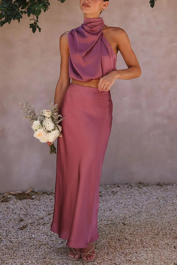 Stylish Women's Set with Sleeveless Top and Long Maxi Skirt for Casual and Formal Occasions