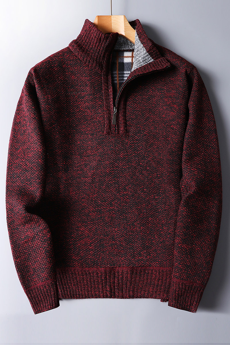 Warm Men's Knit Pullover - Half Zip, Wool Blend, Casual