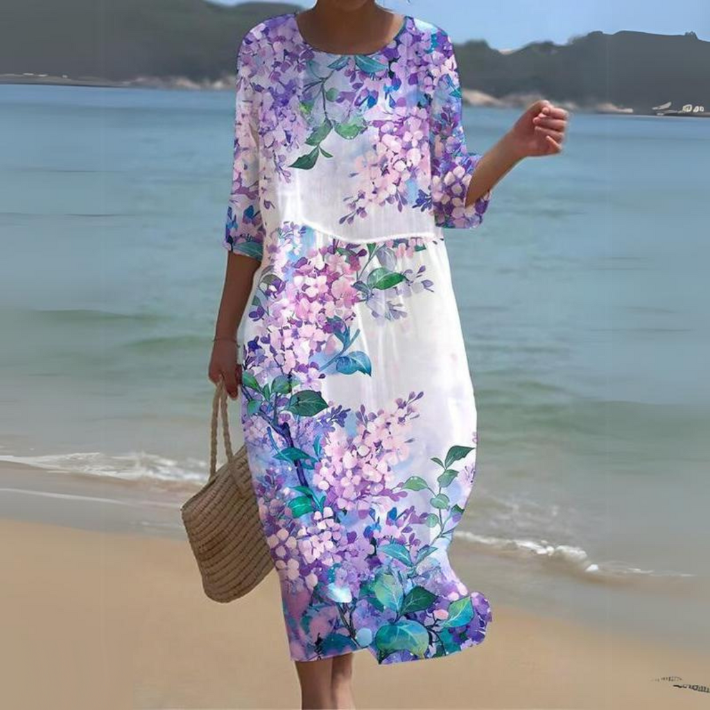 Elegant Floral Print Summer Dress for Women - Comfortable Fit Wedding Guest or Cocktail Dress