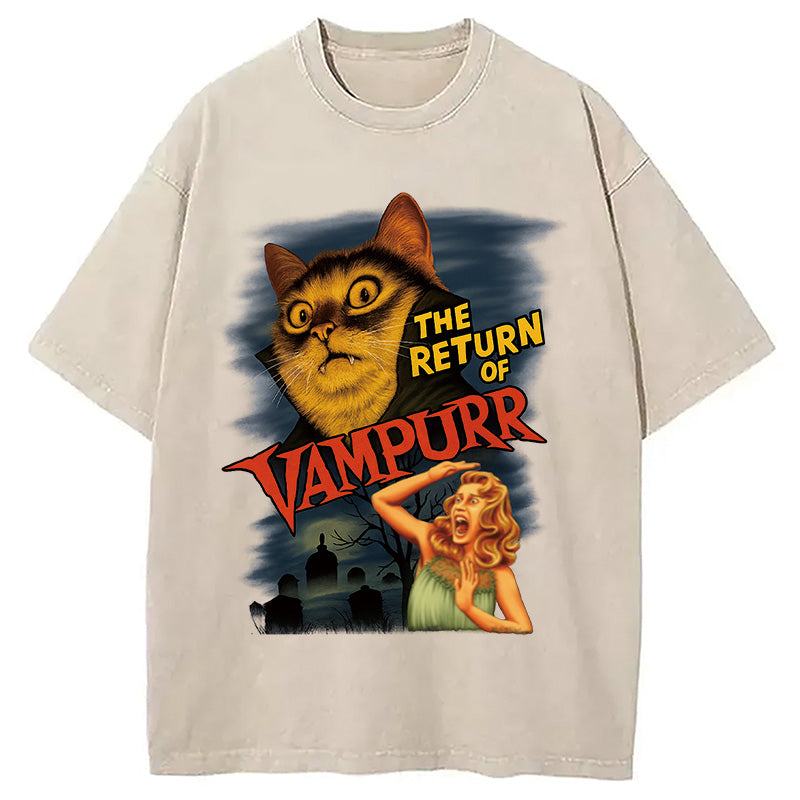 bbb The Return of Vampurr The Halloween Cat Washed T-Shirt