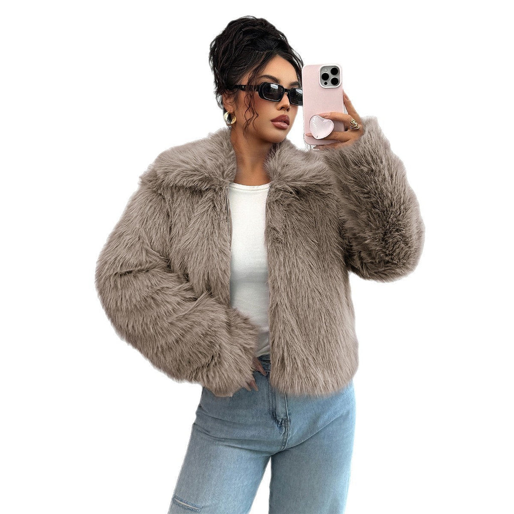Warm Cozy Women’s Overcoat - Boxy Hip, Faux Fur, Winter