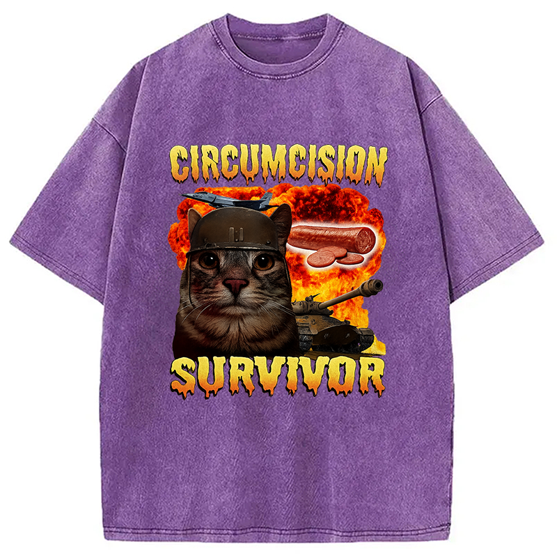 bbb Circumcision Survivor Funny Cat Meme Washed T-Shirt
