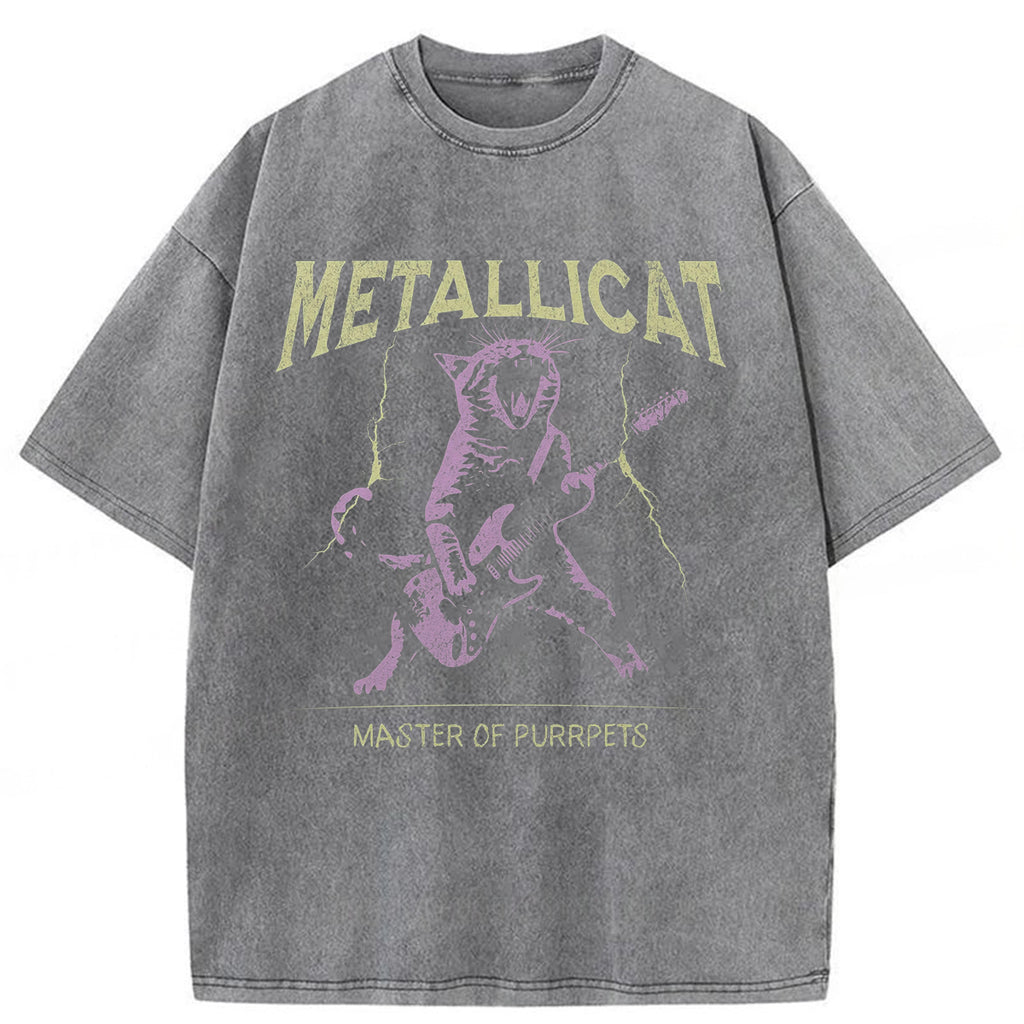 bbb Funny Guitar Cat Washed T-shirt
