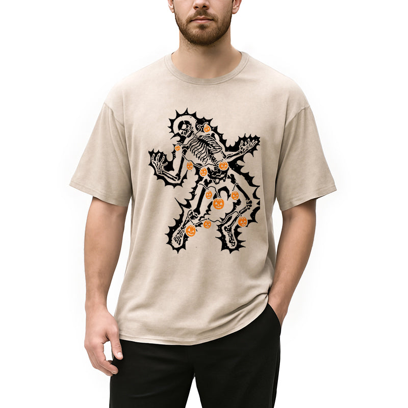 bbb Electrocuted Skeleton Halloween Washed T-Shirt