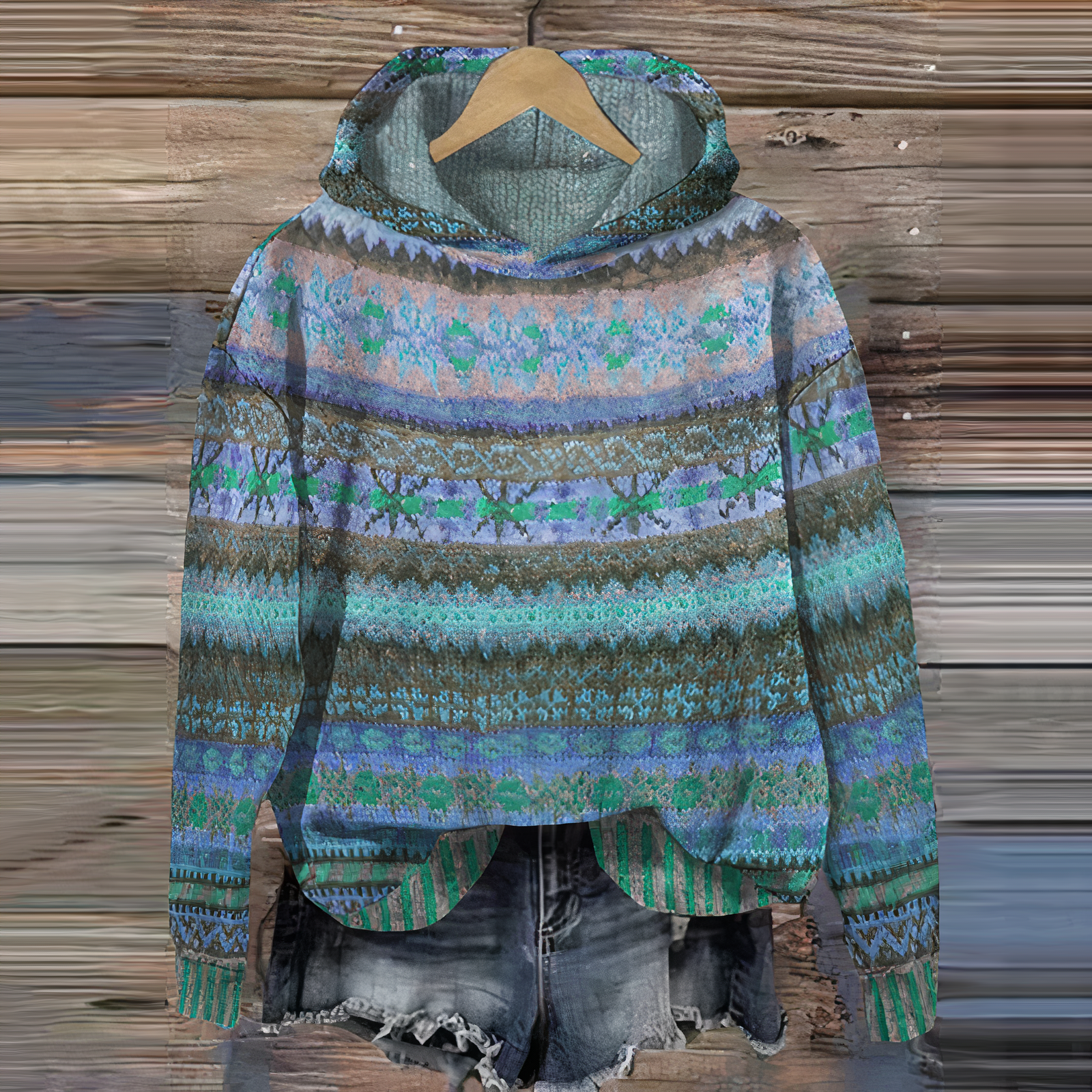 Warm Cozy Women’s Hoodie - Vintage Knit Pattern, Casual