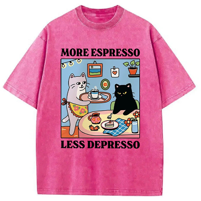 bbb More Espresso Less Depresso Black Cat Kitchen Washed T-Shirt