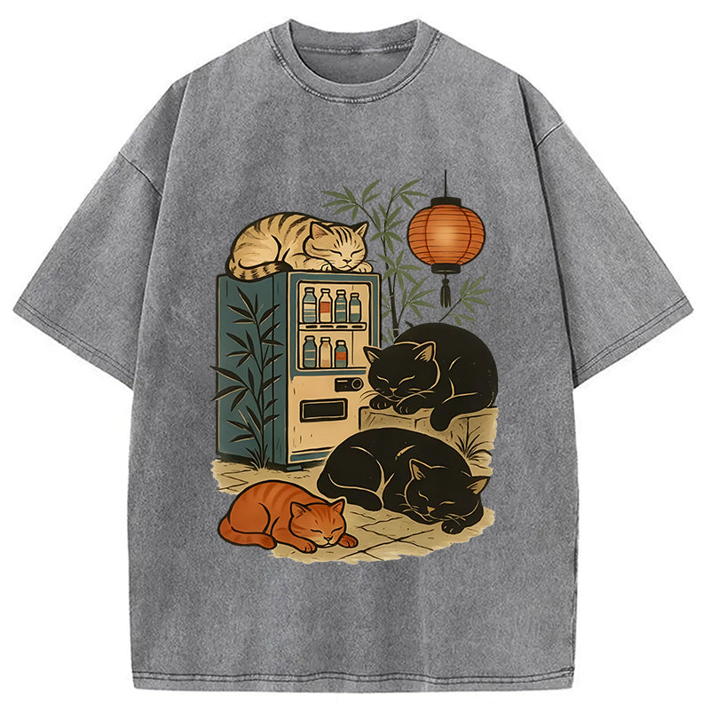 bbb Japanese Vending Machine Cat Washed T-Shirt