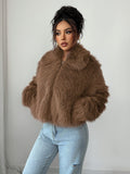Warm Cozy Women’s Overcoat - Boxy Hip, Faux Fur, Winter