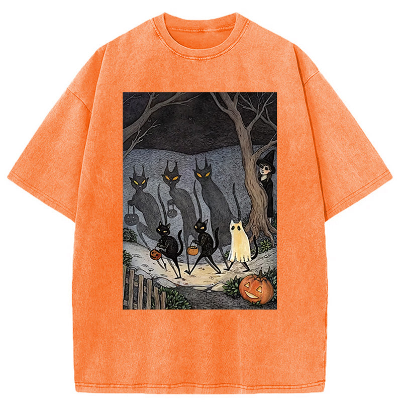 bbb Black Cat Ghost Halloween Washed T-Shirt