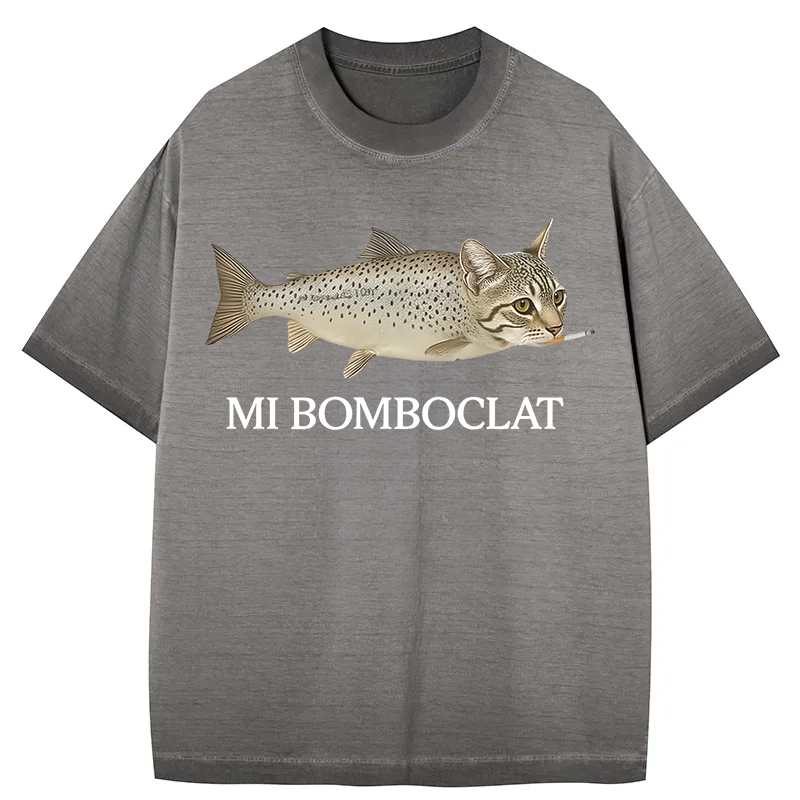 bbb Bomboclat Fish Cat Meme Gradient Washed T-Shirt