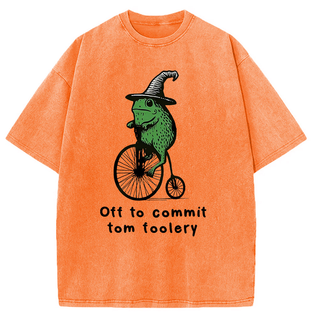 bbb Frog Riding Penny-farthing Washed T-Shirt
