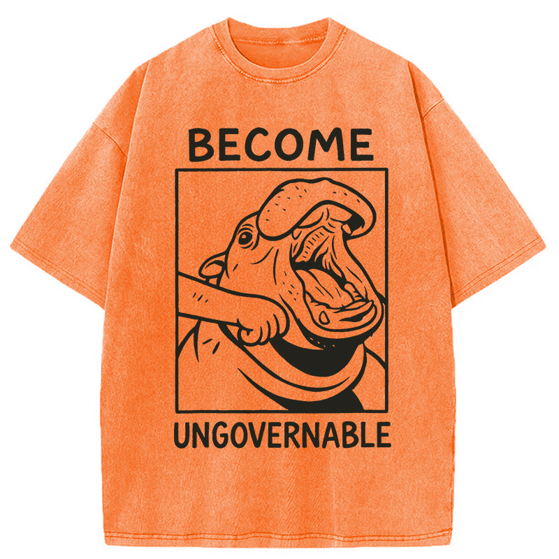 bbb Become Ungovernable Funny Hippo Meme Washed T-Shirt