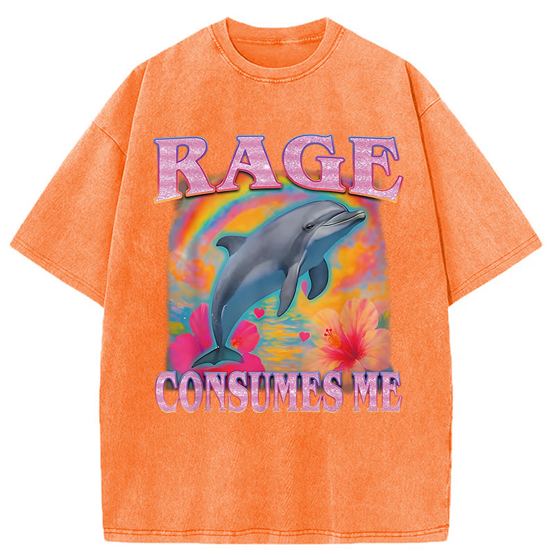 bbb Rage Consumes Me Dolphin Meme Washed T-Shirt