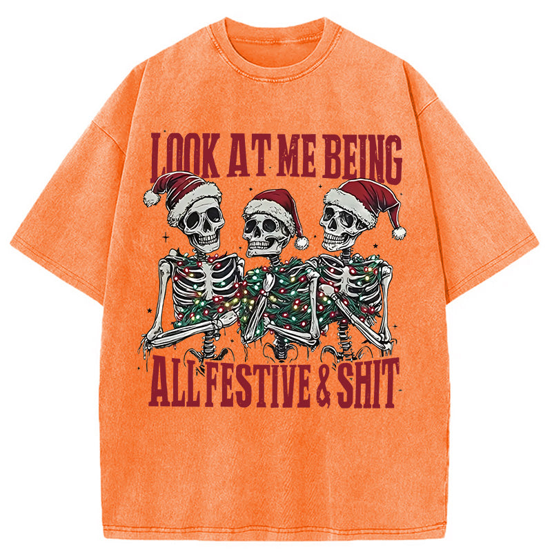 bbb Funny Christmas Skull Washed T-Shirt