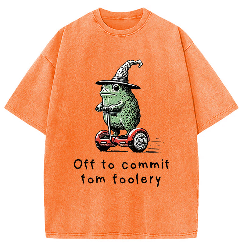 bbb Frog Riding A Balance Scooter Washed T-Shirt
