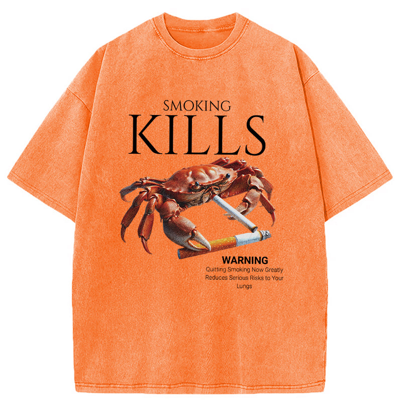bbb Smoking Kills Crab Washed T-Shirt