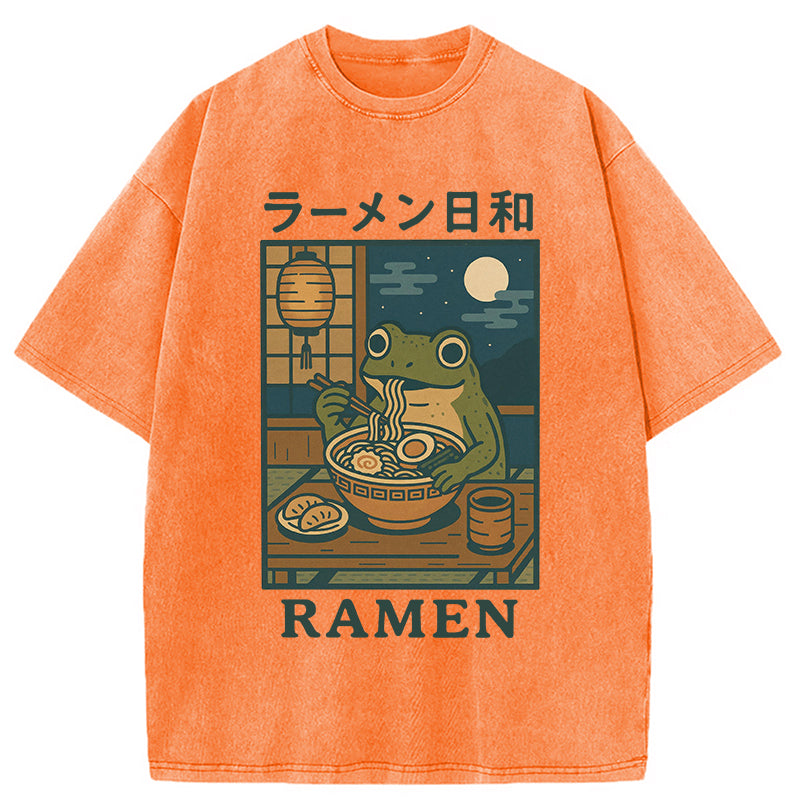 bbb Japanese Frog Eating Ramen Washed T-Shirt