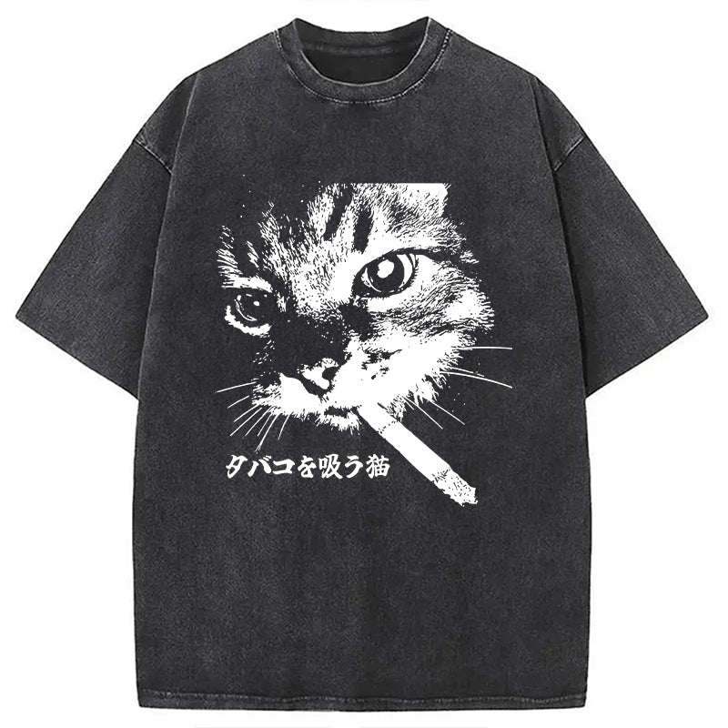 bbb Retro Cat Smoking Washed T-Shirt