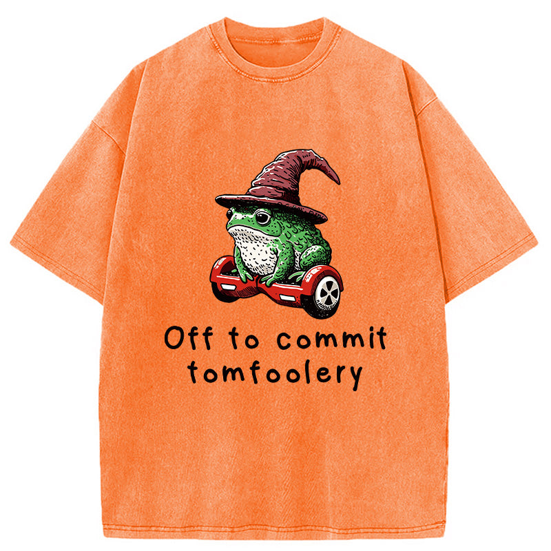 bbb Japanese Frog Riding A Balance Scooter Washed T-Shirt