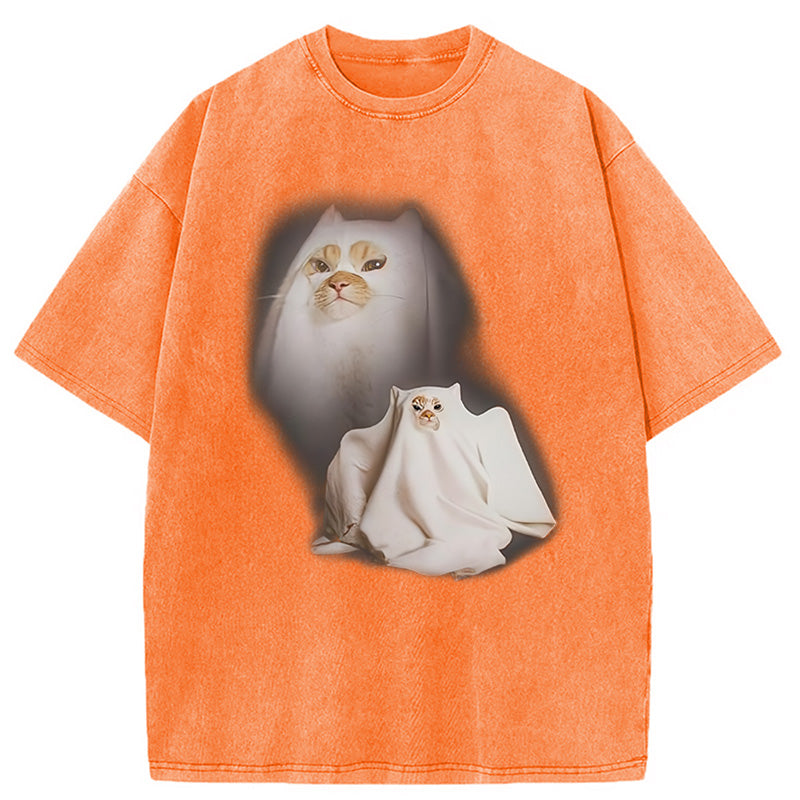 bbb Ghost Cat Meme Washed T-Shirt