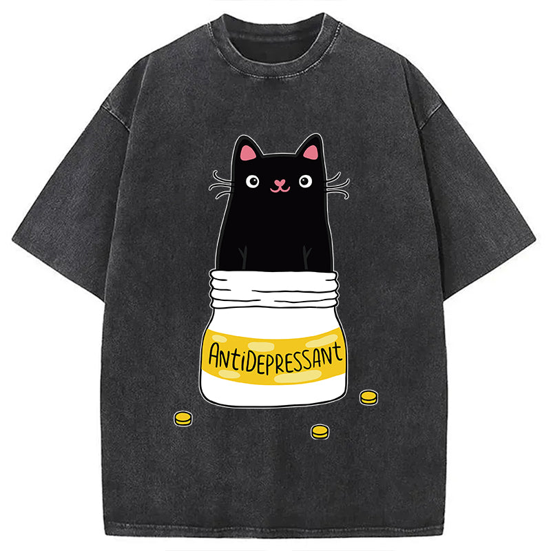 bbb Cute Cat Antidepressant Funny Meme Washed T-Shirt