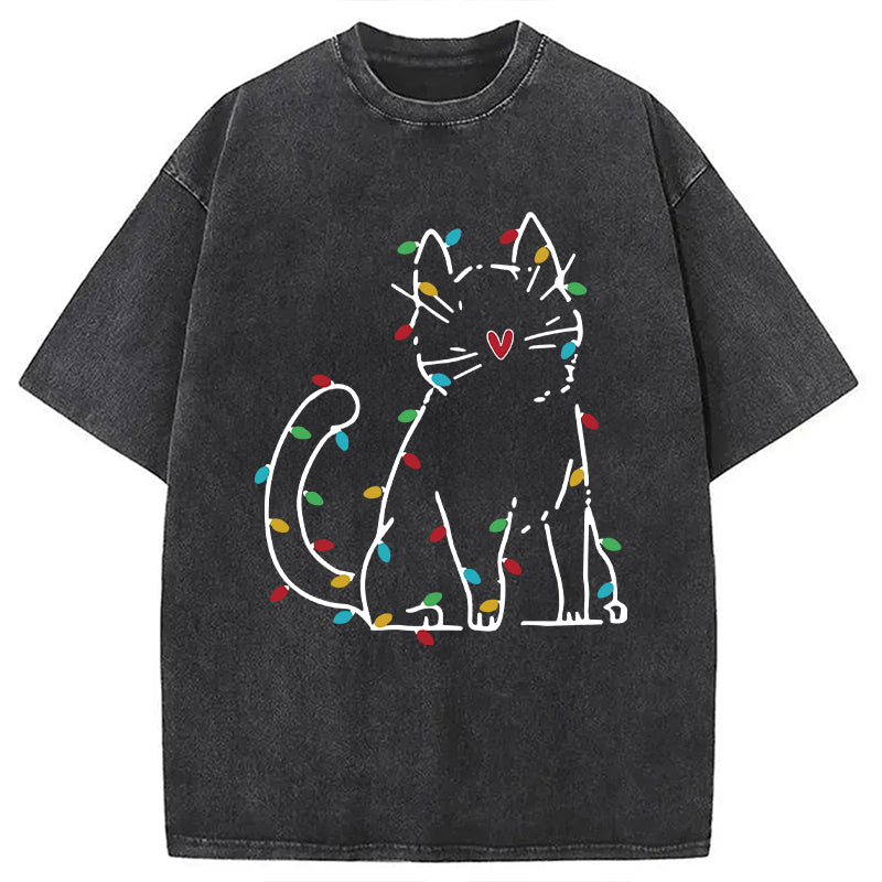 bbb Japan Christmas Lights Cat Washed T-Shirt