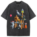 bbb Funny Cat Horror Movies Cute Halloween Washed T-Shirt