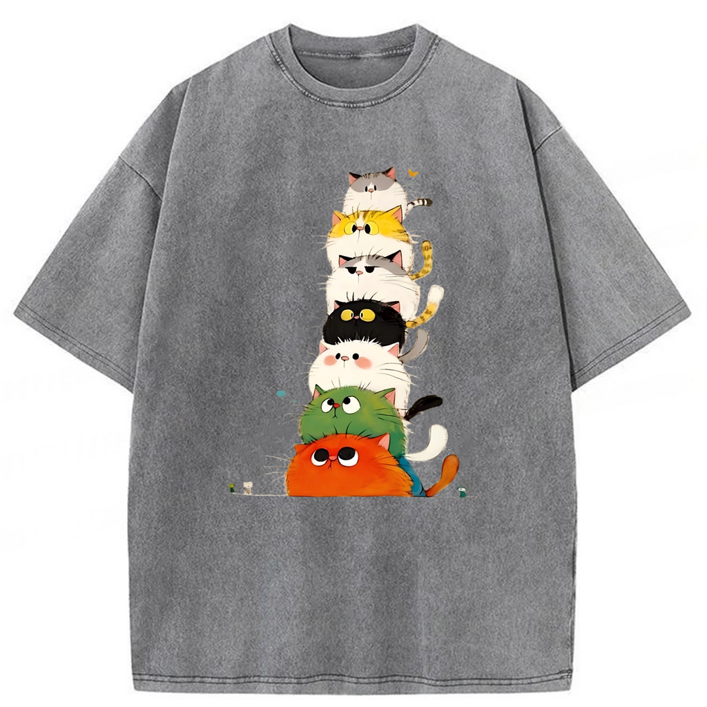 bbb Colorful Cats Stack High Washed T-shirt