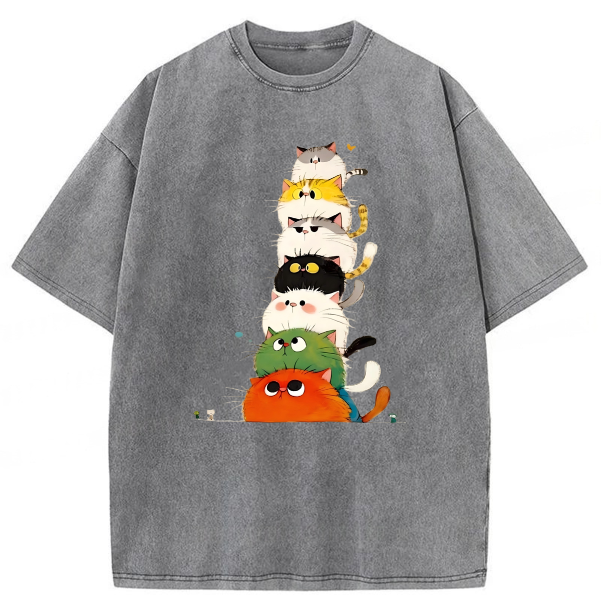 bbb Colorful Cats Stack High Washed T-shirt
