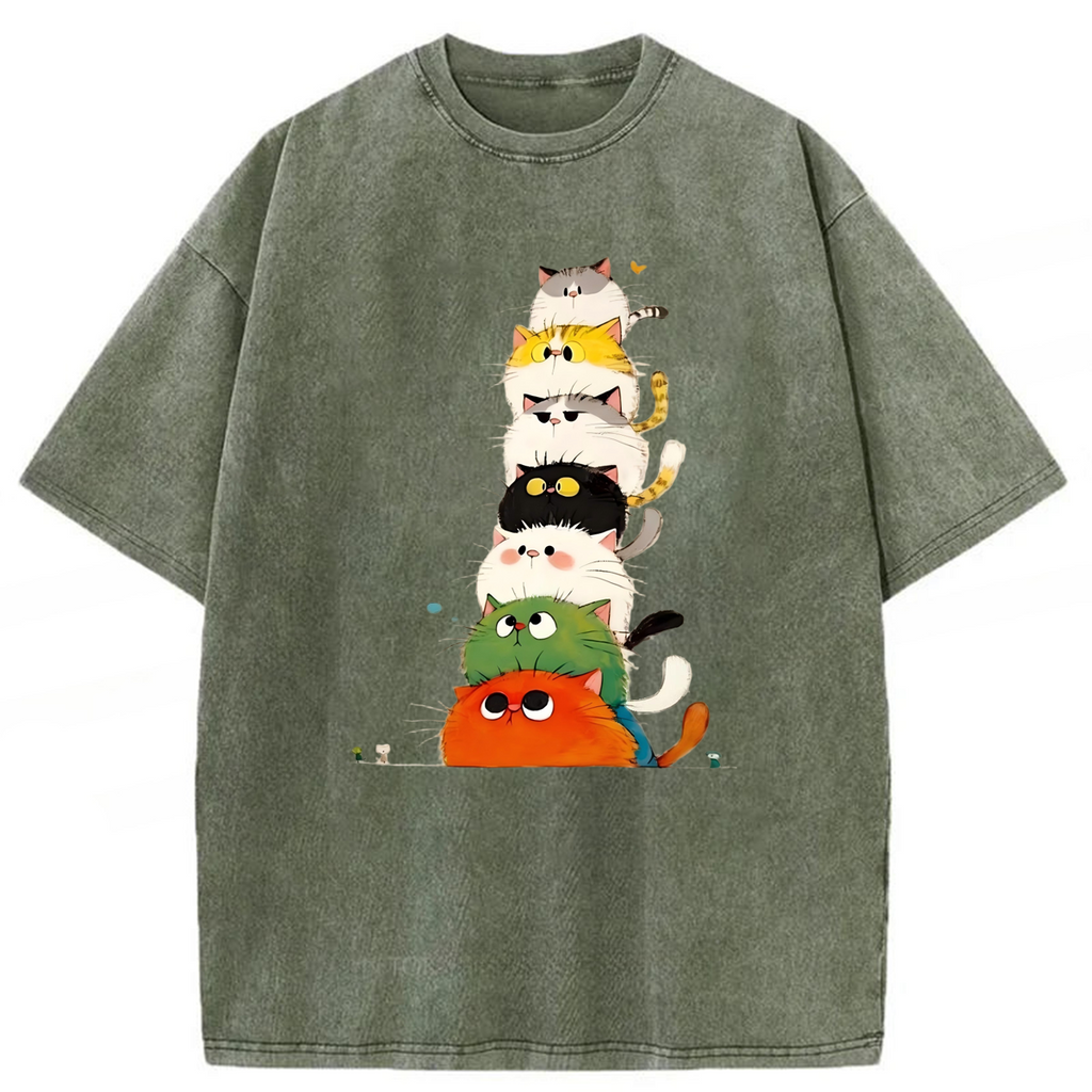 bbb Colorful Cats Stack High Washed T-shirt