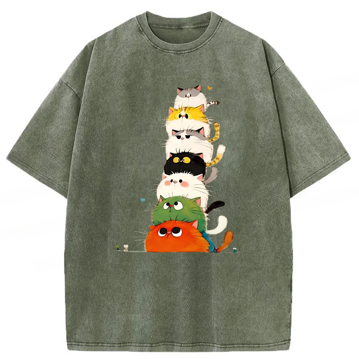 bbb Colorful Cats Stack High Washed T-shirt