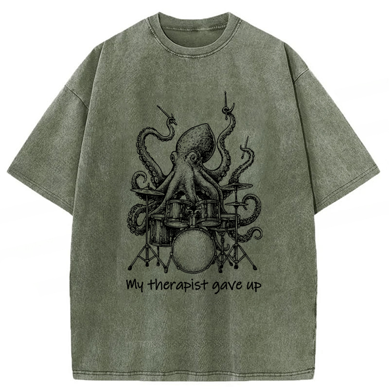 bbb Octopus Playing Drums Washed T-shirt