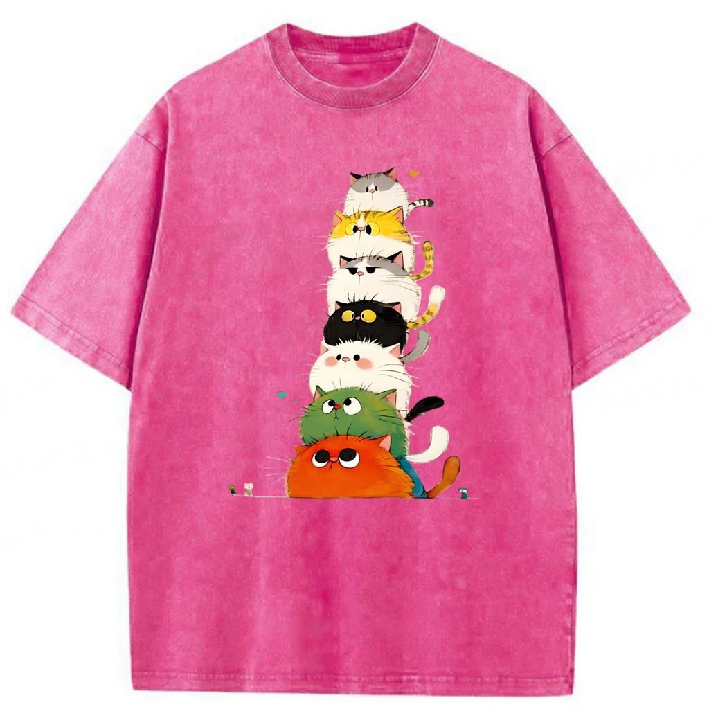 bbb Colorful Cats Stack High Washed T-shirt