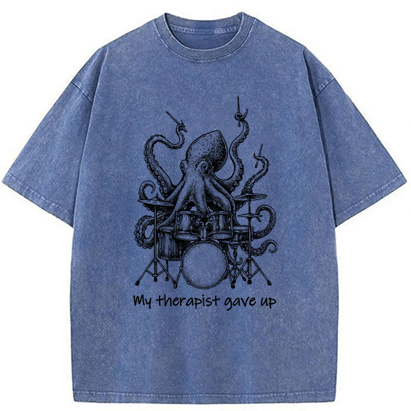 bbb Octopus Playing Drums Washed T-shirt