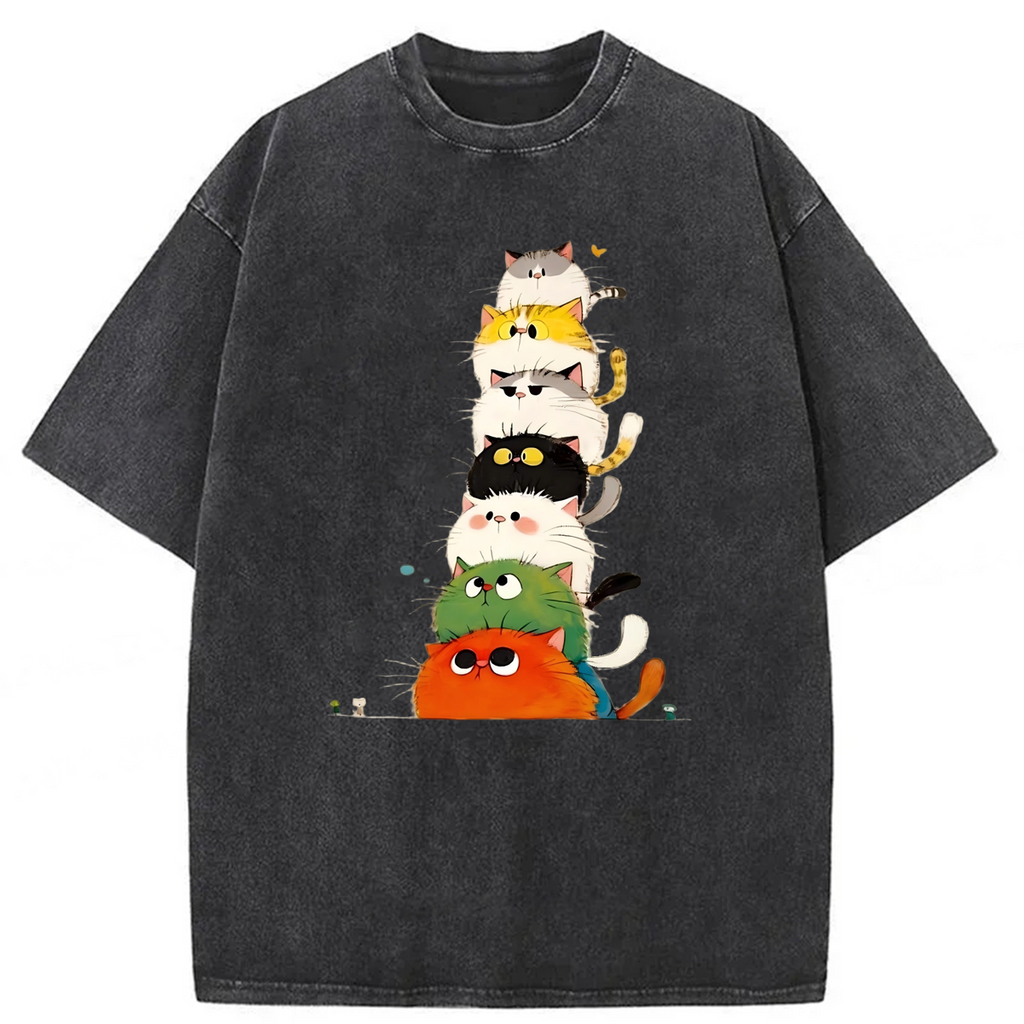 bbb Colorful Cats Stack High Washed T-shirt