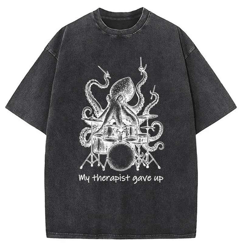 bbb Octopus Playing Drums Washed T-shirt