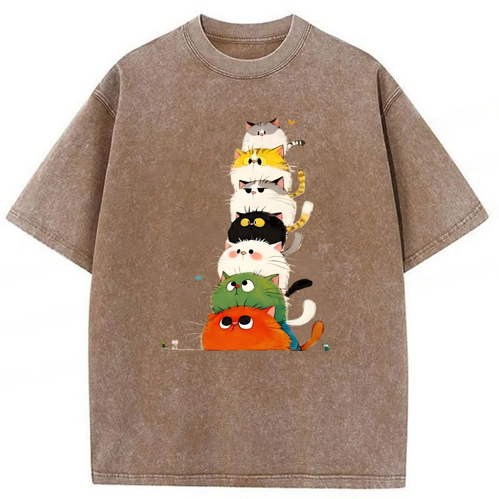 bbb Colorful Cats Stack High Washed T-shirt