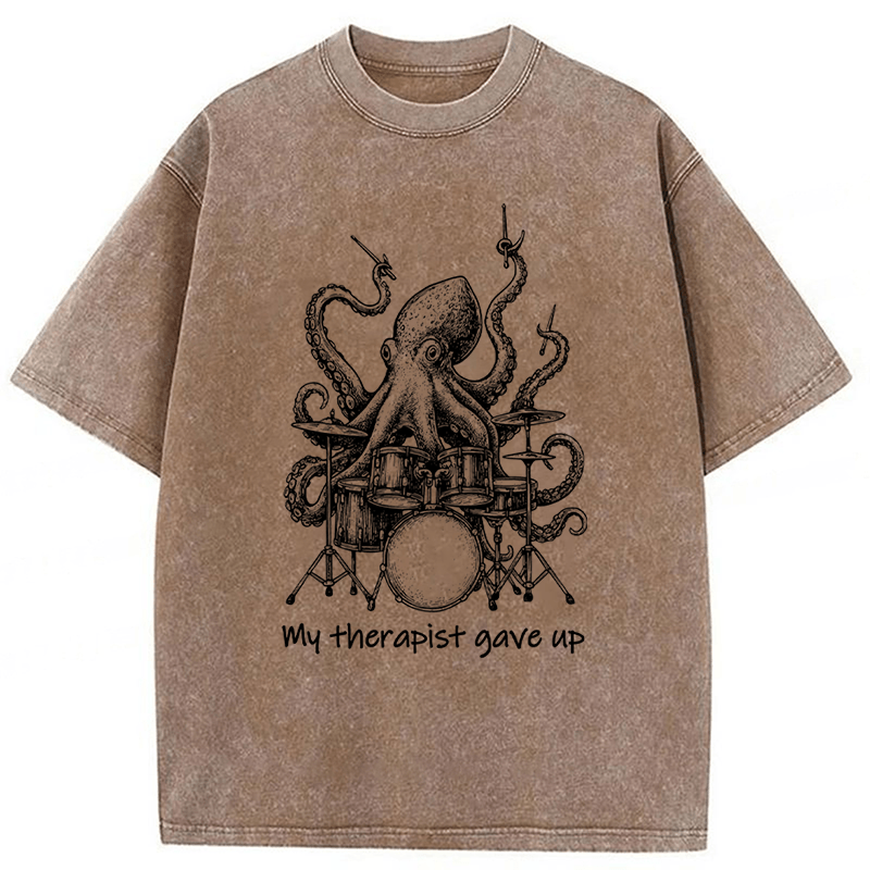 bbb Octopus Playing Drums Washed T-shirt