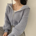 Warm Cozy Women's Cropped Sweater Coat - Hooded Chunky Knit