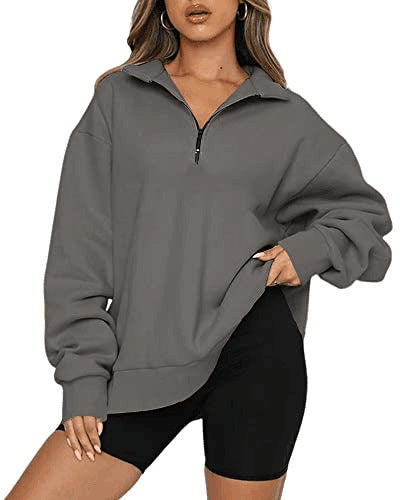 Lightweight Women Zip Sweatshirt - Oversized Pullover Casual