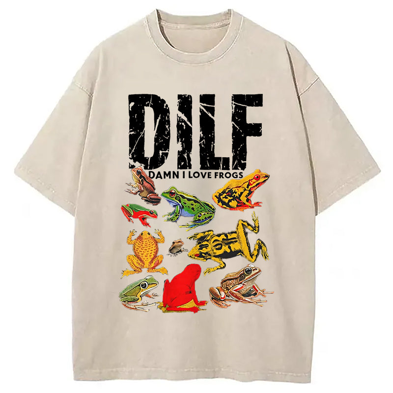 bbb DILF Man I Love Frogs Funny Meme Washed T-Shirt