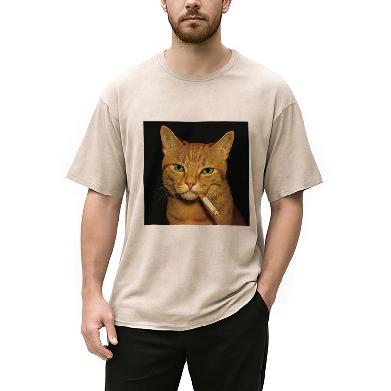 bbb Funny Orange Cat Smoking Meme Washed T-Shirt