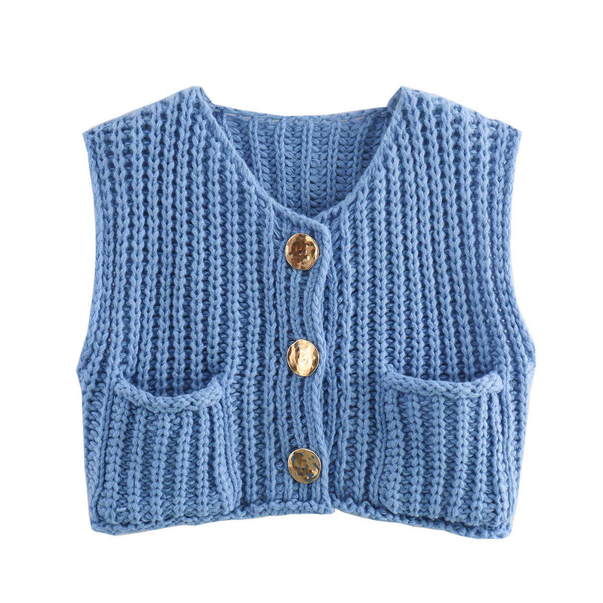 Women's Sleeveless Knitted Vest with Pockets, Comfortable Fit Sweater Vest for Casual and Formal Wear