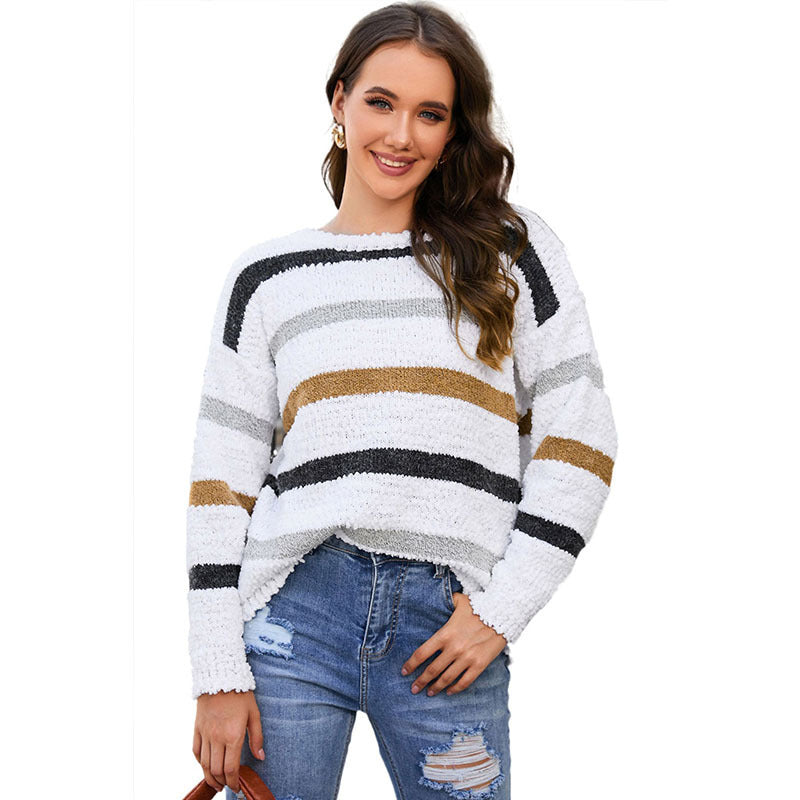 Soft Relaxed Women's Pullover Sweater - Boxy Cropped Boucle