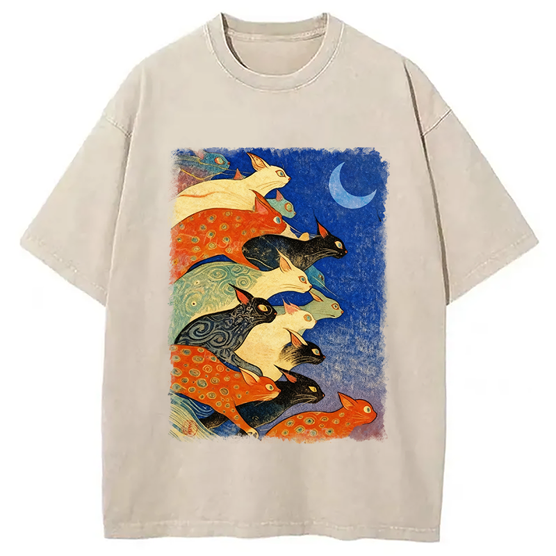 bbb Colorful Flowing Cats Washed T-Shirt