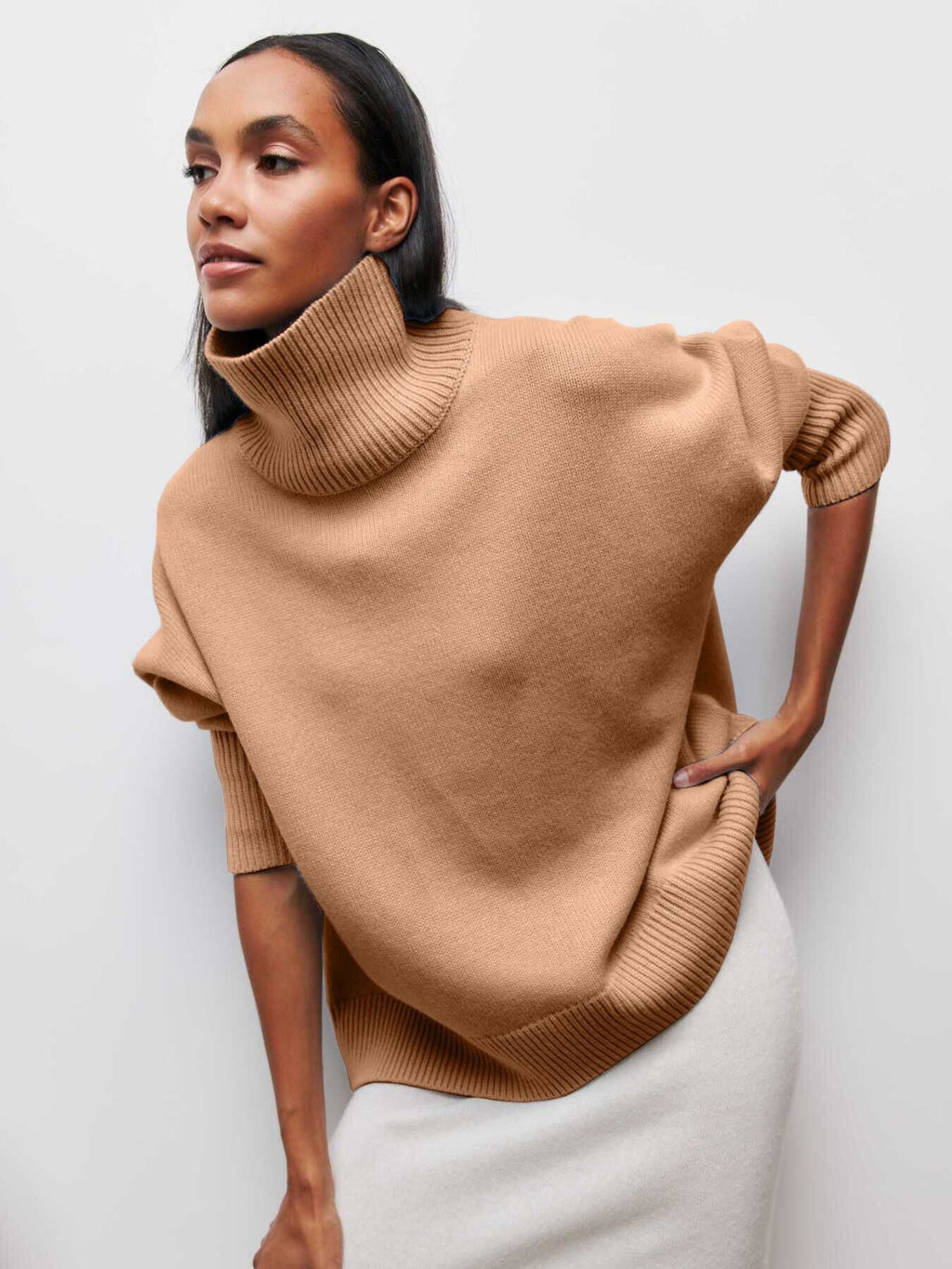 Soft Cozy Women Turtleneck Sweater - Oversized Pullover