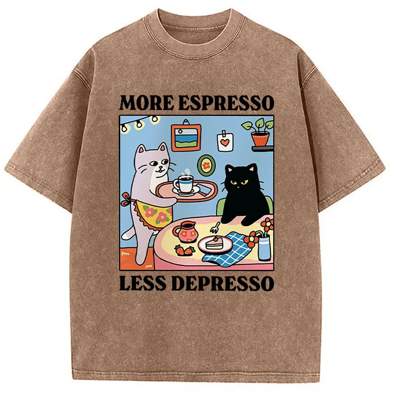bbb More Espresso Less Depresso Black Cat Kitchen Washed T-Shirt