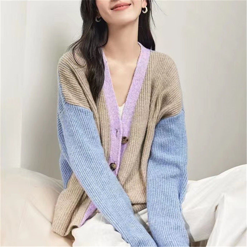 Oversized Cozy Women Cardigan - V Neck, Ribbed Knit Spring
