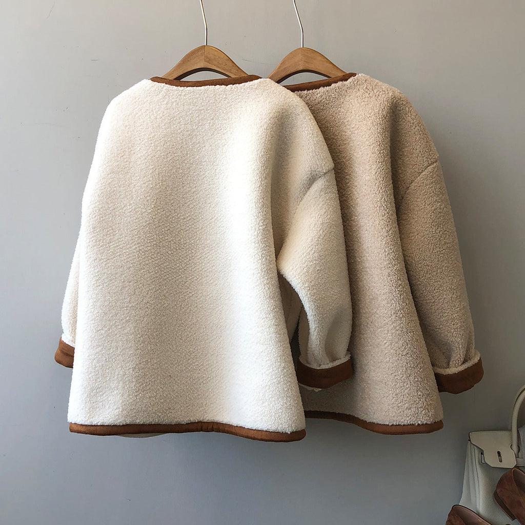 Warm Cozy Women's Fleece Coat - Boxy, Polyester, Winter